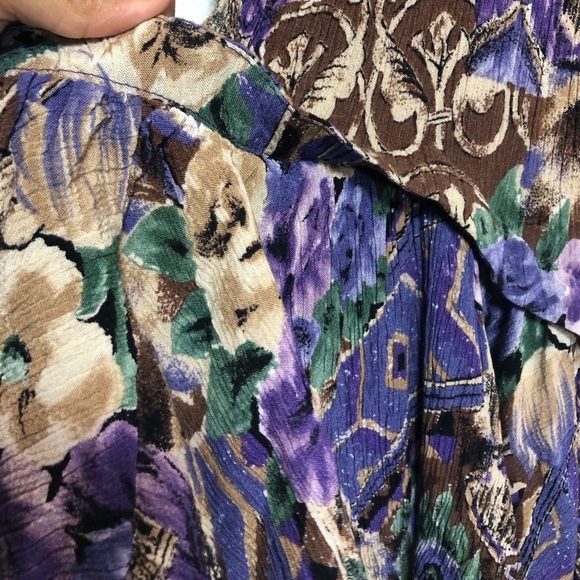 Petite Sophisticate Purple and Brown Floral Midi Dress Crew neck and zipper back - Picture 7 of 13